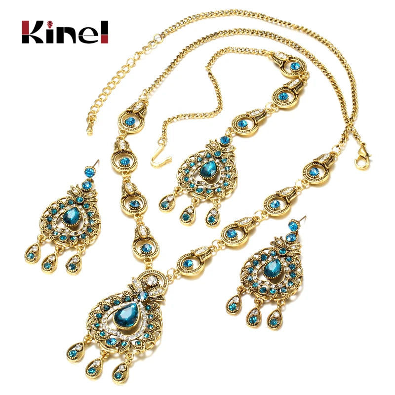Blue Crystal Vintage Jewelry Set - Necklace, Bracelet & Ring