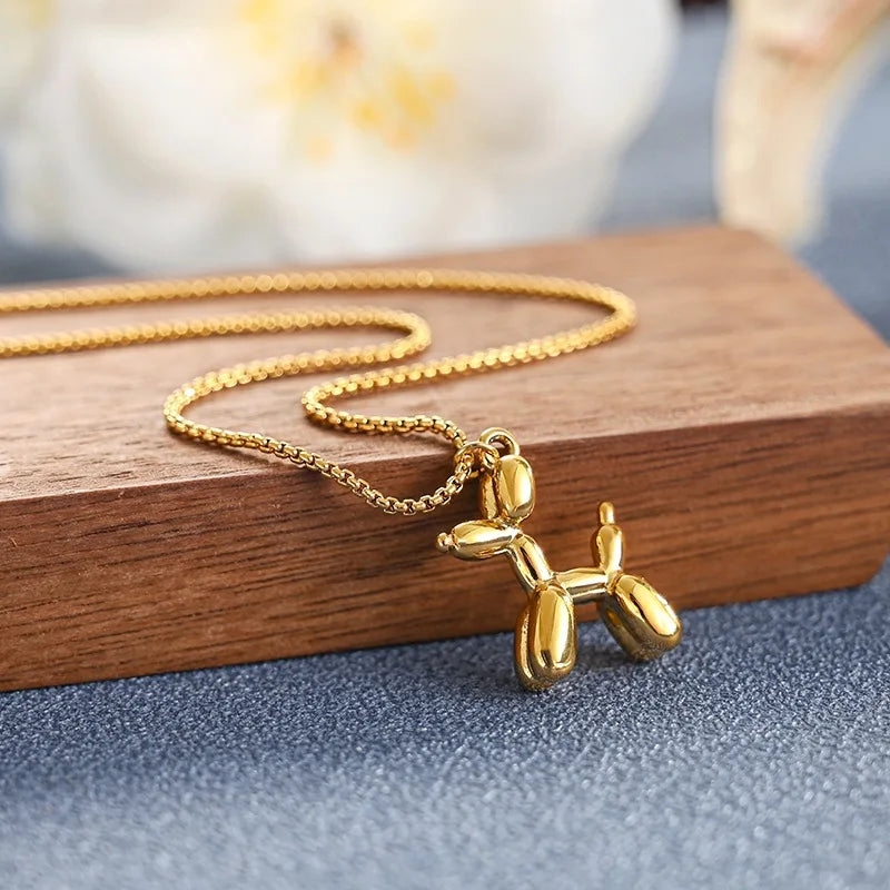 Cute Balloon Dog Pendant Necklace - Gold-Tone Statement Charm