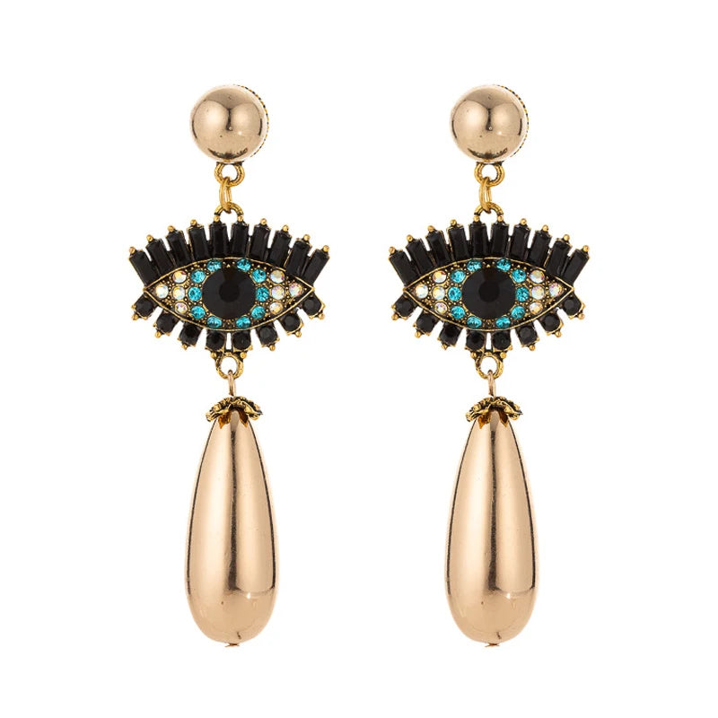 Rhinestone Evil Eye Statement Earrings - Geometric Glass Fashion Jewelry