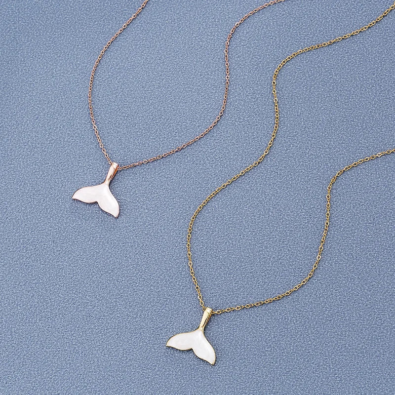 White Shell Mermaid Tail Pendant Necklace