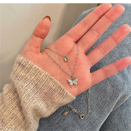 Silver Shiny Butterfly Necklace - Sparkling Feminine Statement