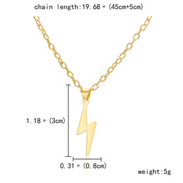 Long Chain Small Lightning Pendant Necklace - Unisex Stainless Steel Style