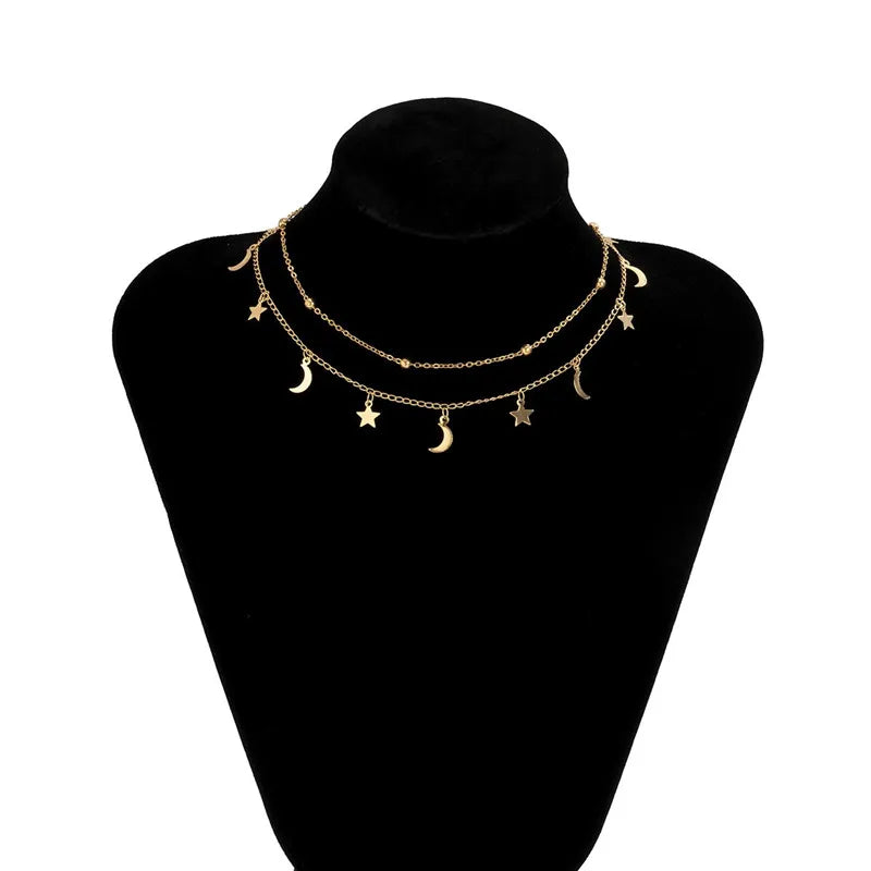 Star Pendant Double Layers Necklace - Bohemian Celestial Style