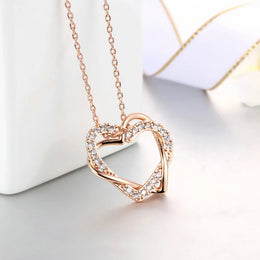 Heart to Heart Rose Gold Pendant Necklace - Cubic Zirconia Sparkle