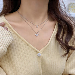 Silver Shiny Butterfly Necklace - Sparkling Feminine Statement