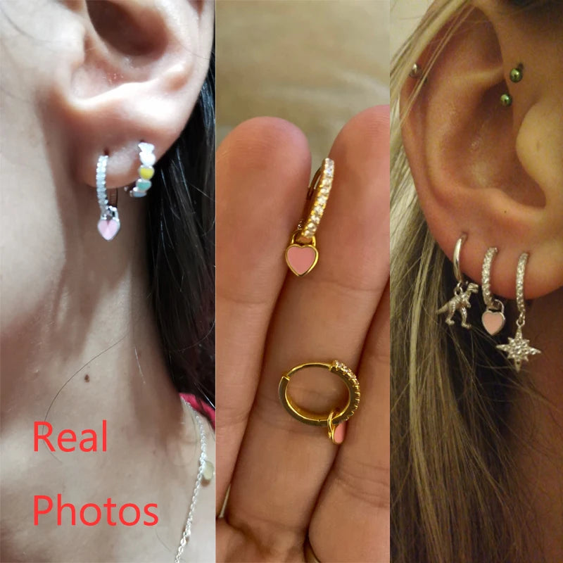 Cute Enamel Heart Drop Earring - Trendy Hoop Fashion Jewelry