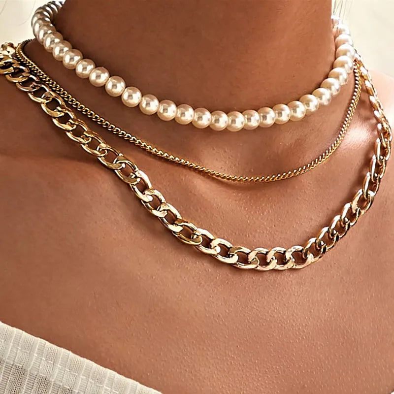Classic Thick Chain Necklace - Layered Pearl Statement Jewelry