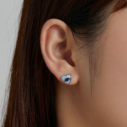 Silver Devil Eye 925 Sterling Silver Earrings - Heart Zircon Stud Jewelry
