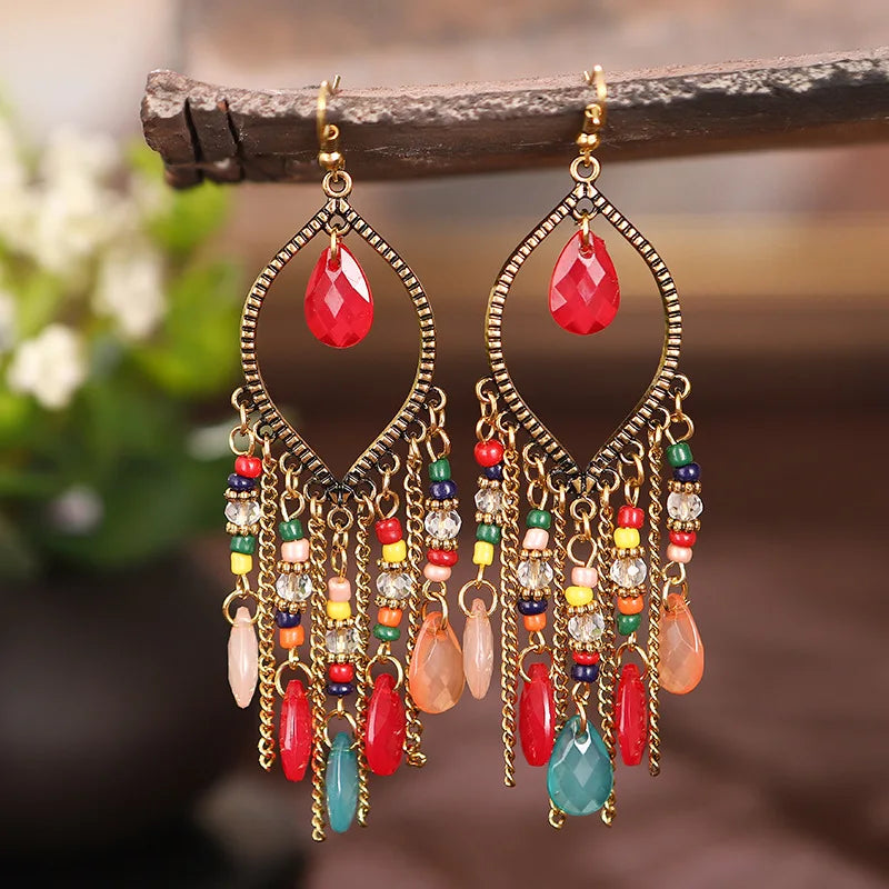 Bohemian Ethnic Fringed Tassel Earrings - Geometric Acrylic Fashion Jewelry