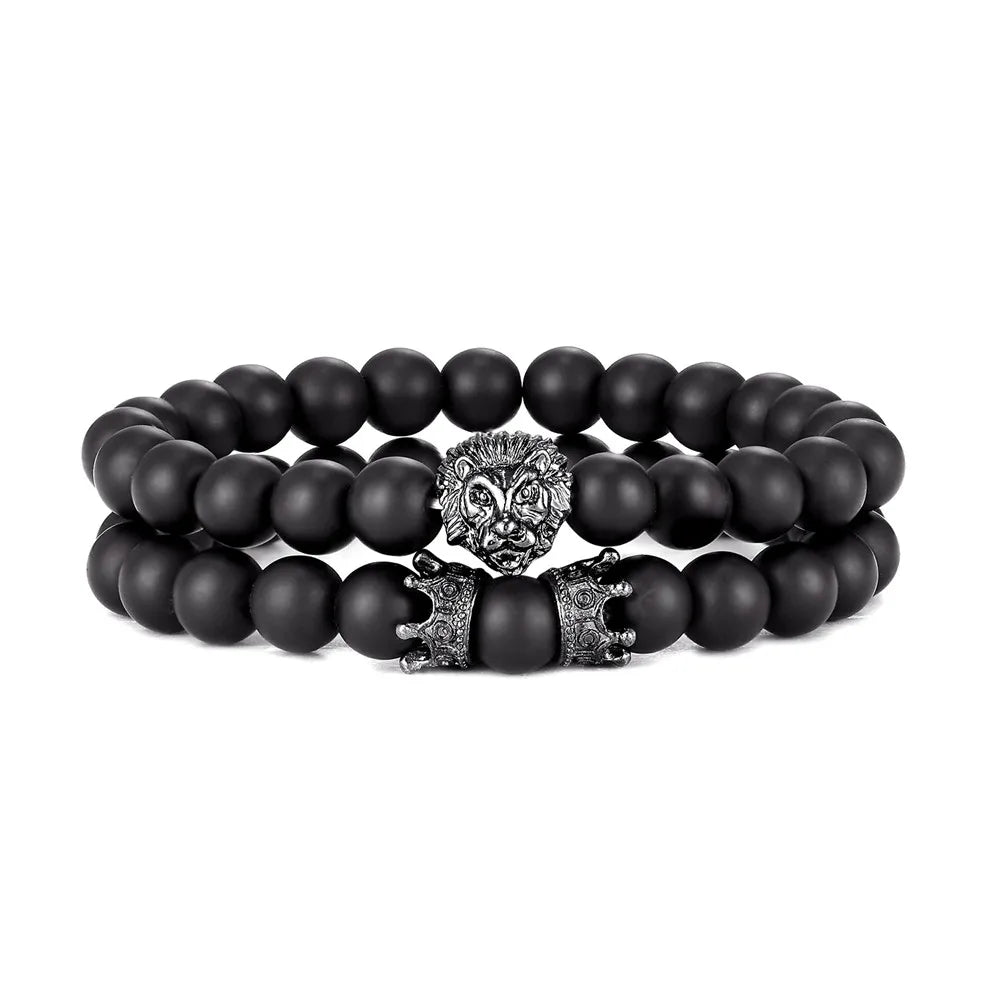 8mm Lava Stone Beads Bracelet - Vintage Animal Pattern Charm Jewelry