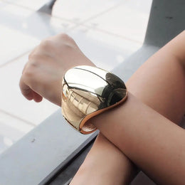 Punk Shiny Surface Cuff Bangle - Geometric Gold Alloy Fashion Jewelry