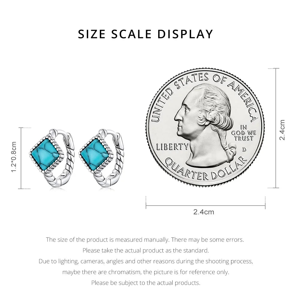 925 Sterling Silver Blue Square Turquoise Earrings - Geometric Gemstone Studs