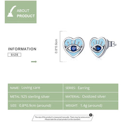 Silver Devil Eye 925 Sterling Silver Earrings - Heart Zircon Stud Jewelry