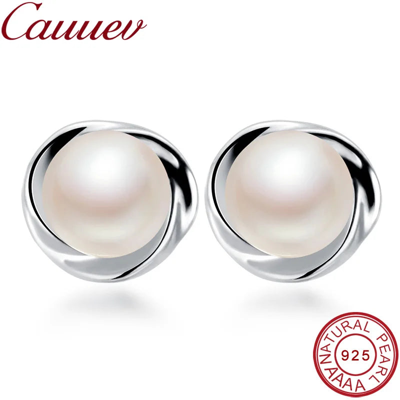 Genuine Natural Pearl Earrings - 925 Sterling Silver Studs