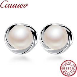 Genuine Natural Pearl Earrings - 925 Sterling Silver Studs