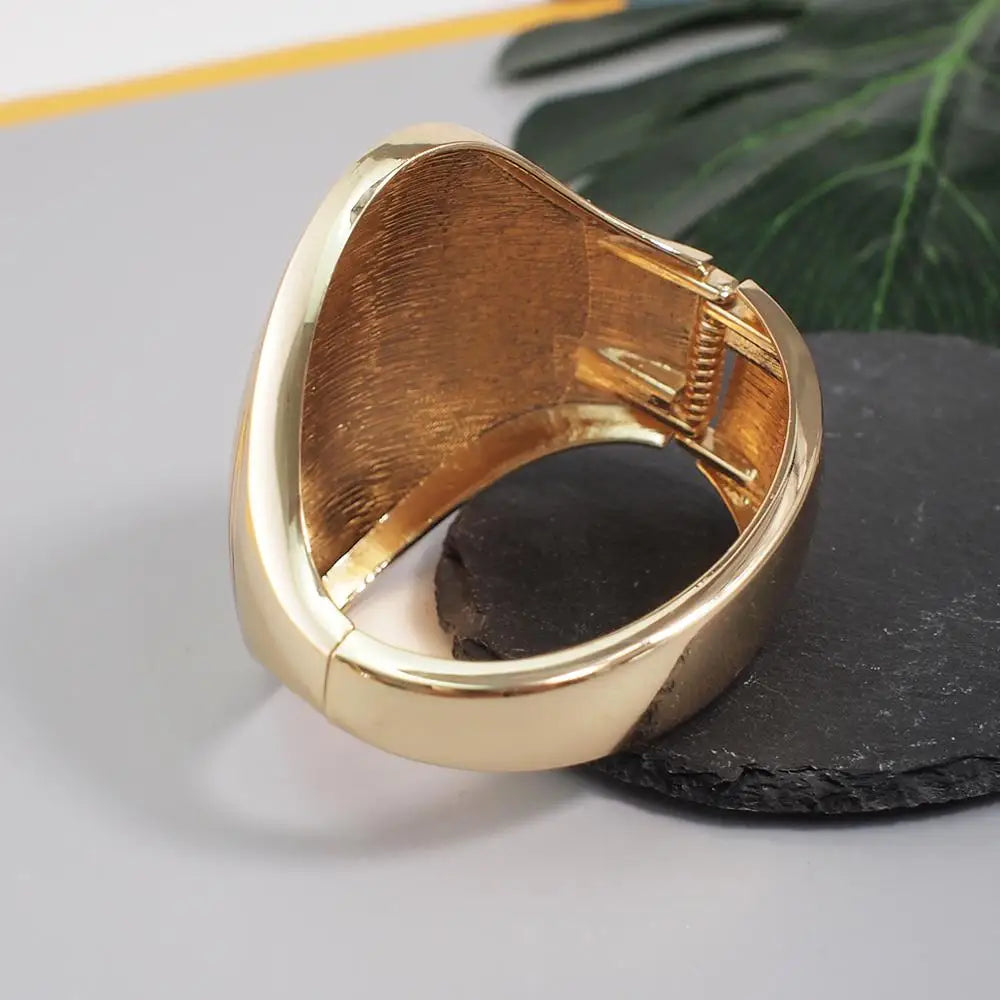 Punk Shiny Surface Cuff Bangle - Geometric Gold Alloy Fashion Jewelry