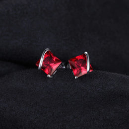 Red Ruby 925 Sterling Silver Stud Earrings - Romantic Gemstone Jewelry