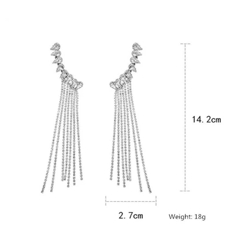 Vintage Rhinestone Crystal Tassel Earrings - Geometric Wing Fashion Jewelry