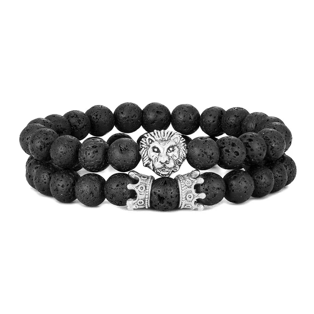 8mm Lava Stone Beads Bracelet - Vintage Animal Pattern Charm Jewelry