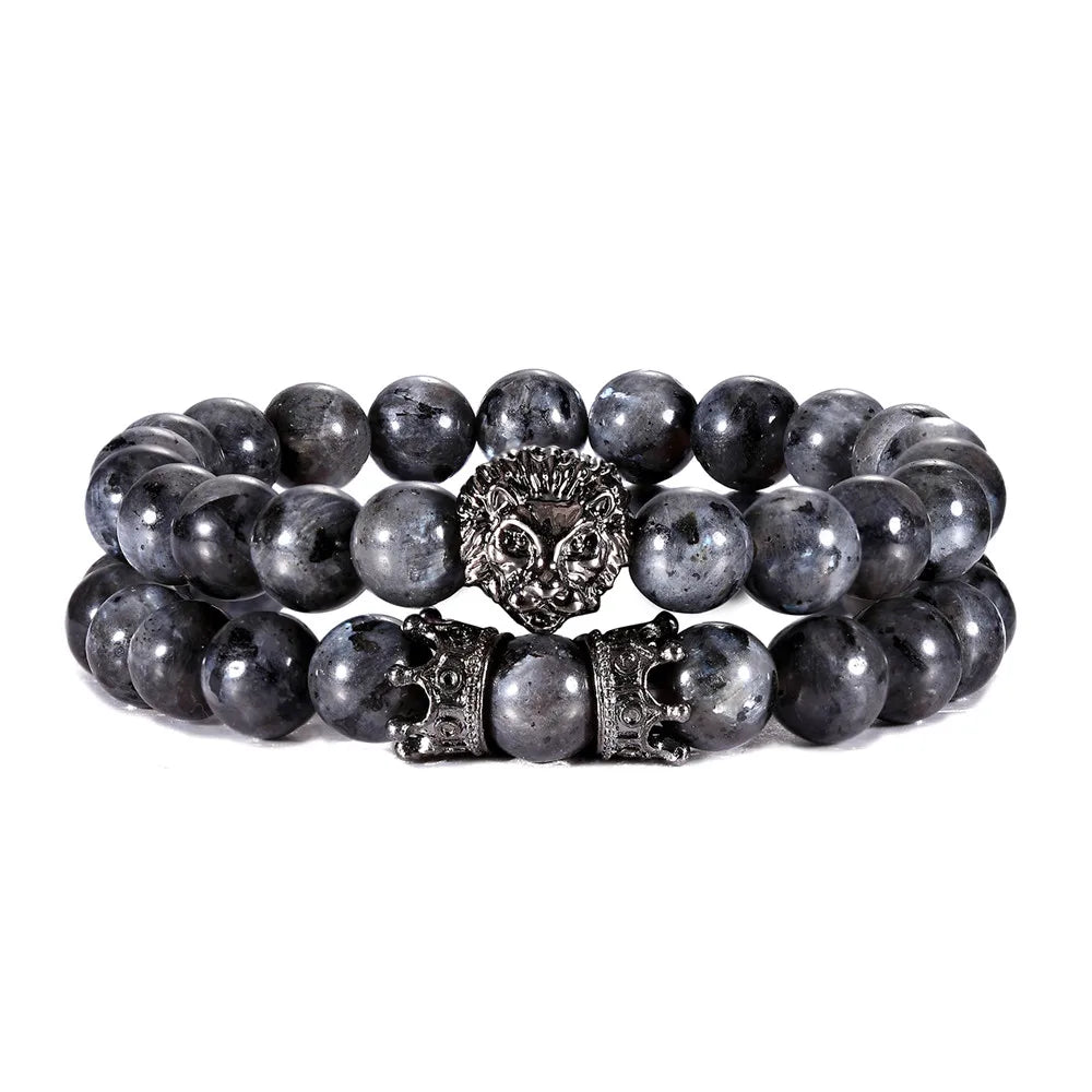 8mm Lava Stone Beads Bracelet - Vintage Animal Pattern Charm Jewelry