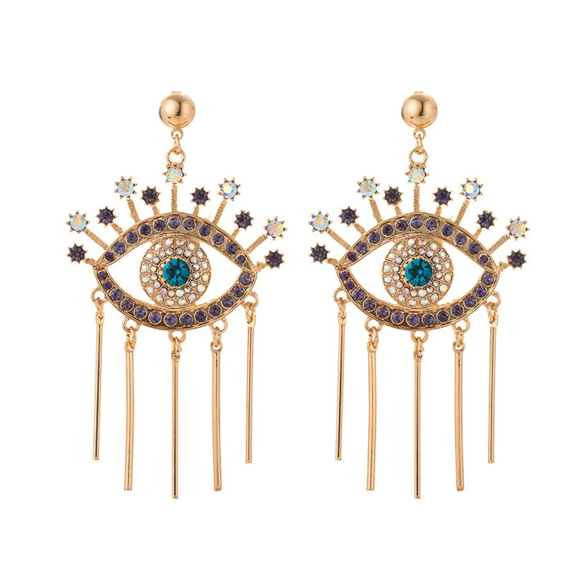 Rhinestone Evil Eye Statement Earrings - Geometric Glass Fashion Jewelry