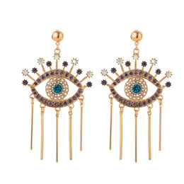 Rhinestone Evil Eye Statement Earrings - Geometric Glass Fashion Jewelry