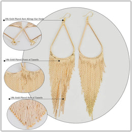 Boho Gold Long Tassels Earrings - Statement Tassel Jewelry