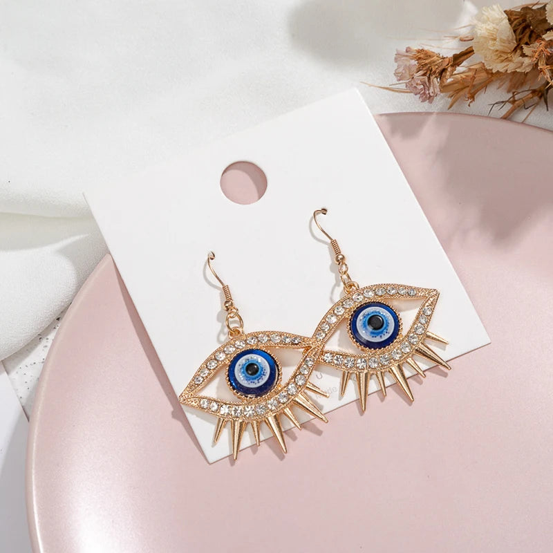 Rhinestone Evil Eye Statement Earrings - Geometric Glass Fashion Jewelry