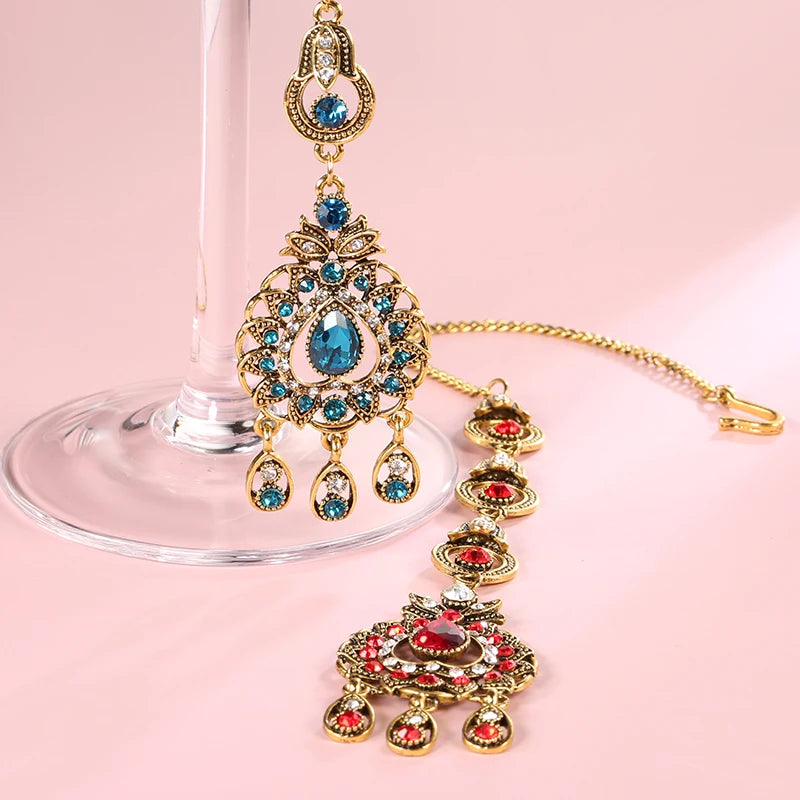 Blue Crystal Vintage Jewelry Set - Necklace, Bracelet & Ring