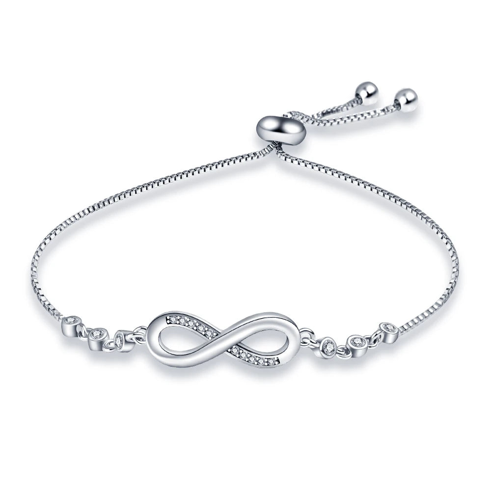 925 Sterling Silver Infinity Bracelet - Moon Zircon Charm Jewelry