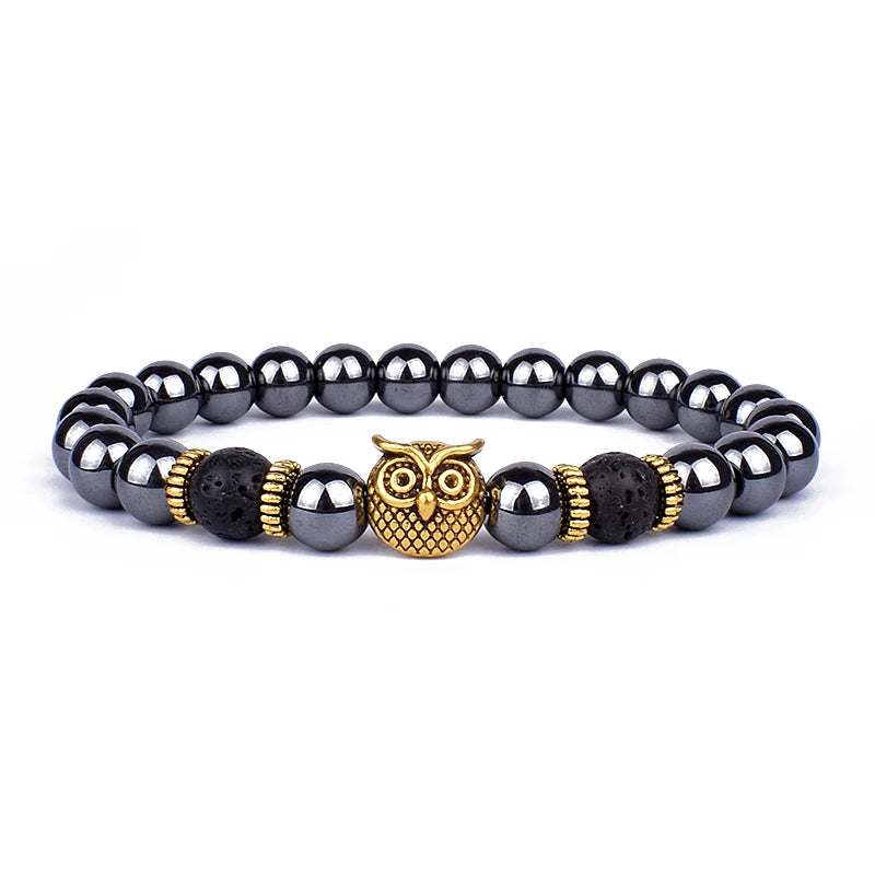 Obsidian Lion Head Charm Bracelet - Bold Beaded Energy Jewelry