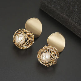 Geometric Woven Ball Pearl Drop Earrings - Romantic Statement Jewelry