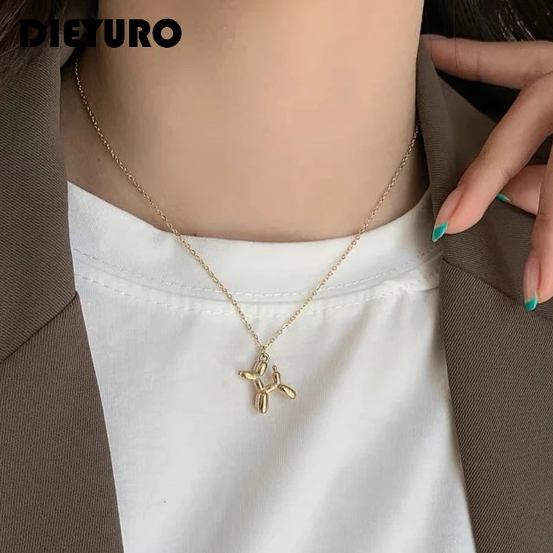 Cute Balloon Dog Pendant Necklace - Gold-Tone Statement Charm
