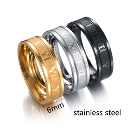 Stainless Steel Roman Numeral Rings - Classic Engraved Band Jewelry