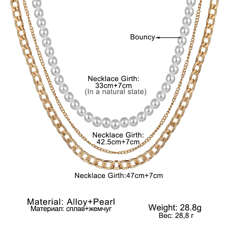 Classic Thick Chain Necklace - Layered Pearl Statement Jewelry