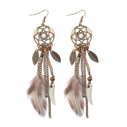 Antique Vintage Bohemian Ethnic Tassel Earrings - Feather Drop Jewelry