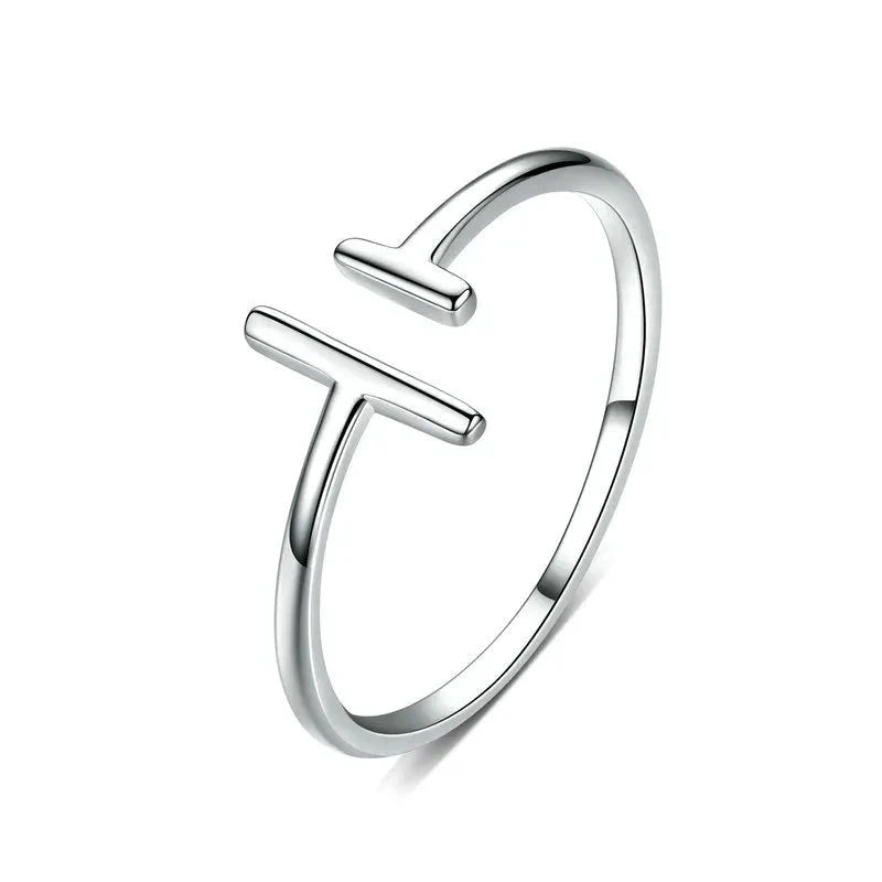925 Sterling Silver Minimalist Open Adjustable Ring - Geometric Design