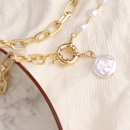Layered Pearl Thick Chains Pendant Necklace - Trendy Statement Style