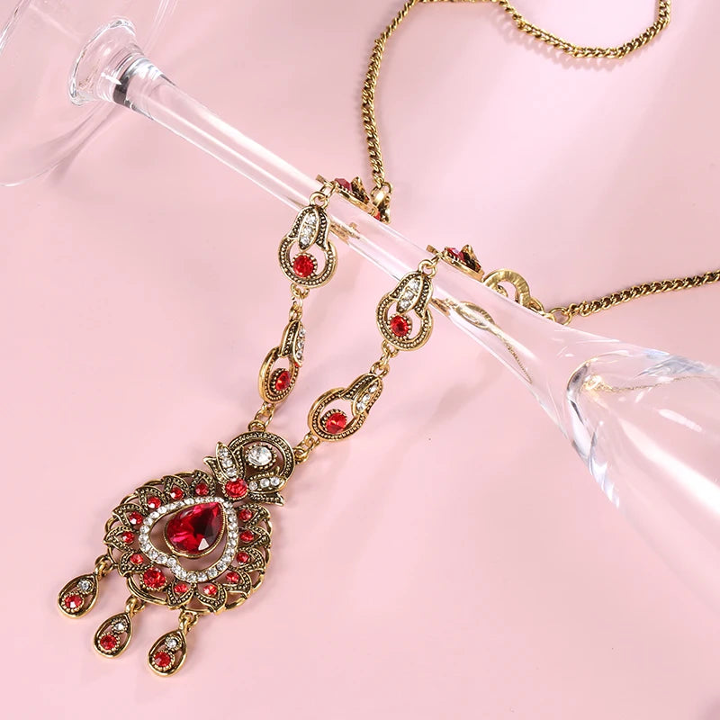 Blue Crystal Vintage Jewelry Set - Necklace, Bracelet & Ring
