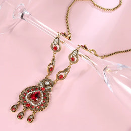 Blue Crystal Vintage Jewelry Set - Necklace, Bracelet & Ring