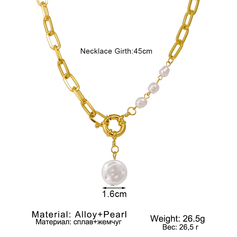 Layered Pearl Thick Chains Pendant Necklace - Trendy Statement Style