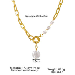 Layered Pearl Thick Chains Pendant Necklace - Trendy Statement Style