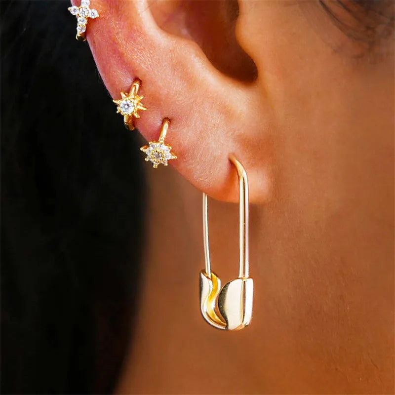 Paper Clip Pin Earrings - Metallic Irregular Zinc Alloy Stud Jewelry