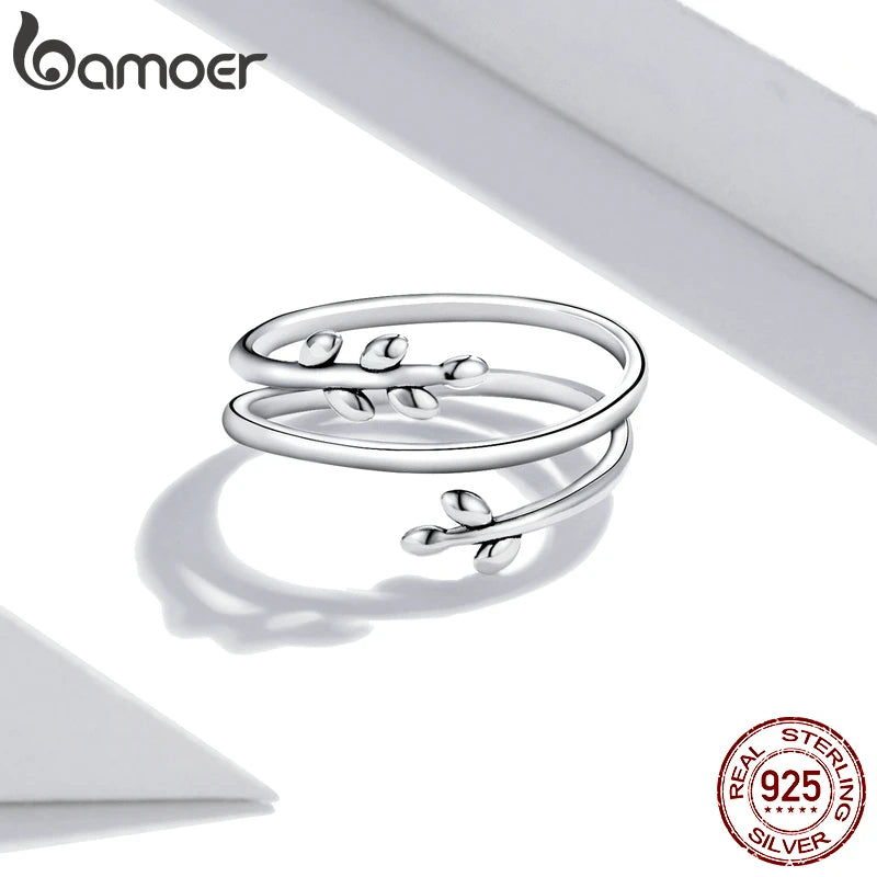 925 Sterling Silver Leaves Adjustable Ring - Nature Inspired Jewelry