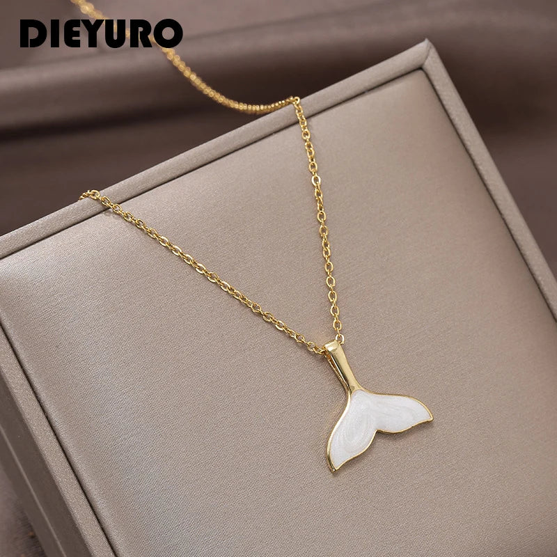 White Shell Mermaid Tail Pendant Necklace - Ocean-Inspired Statement