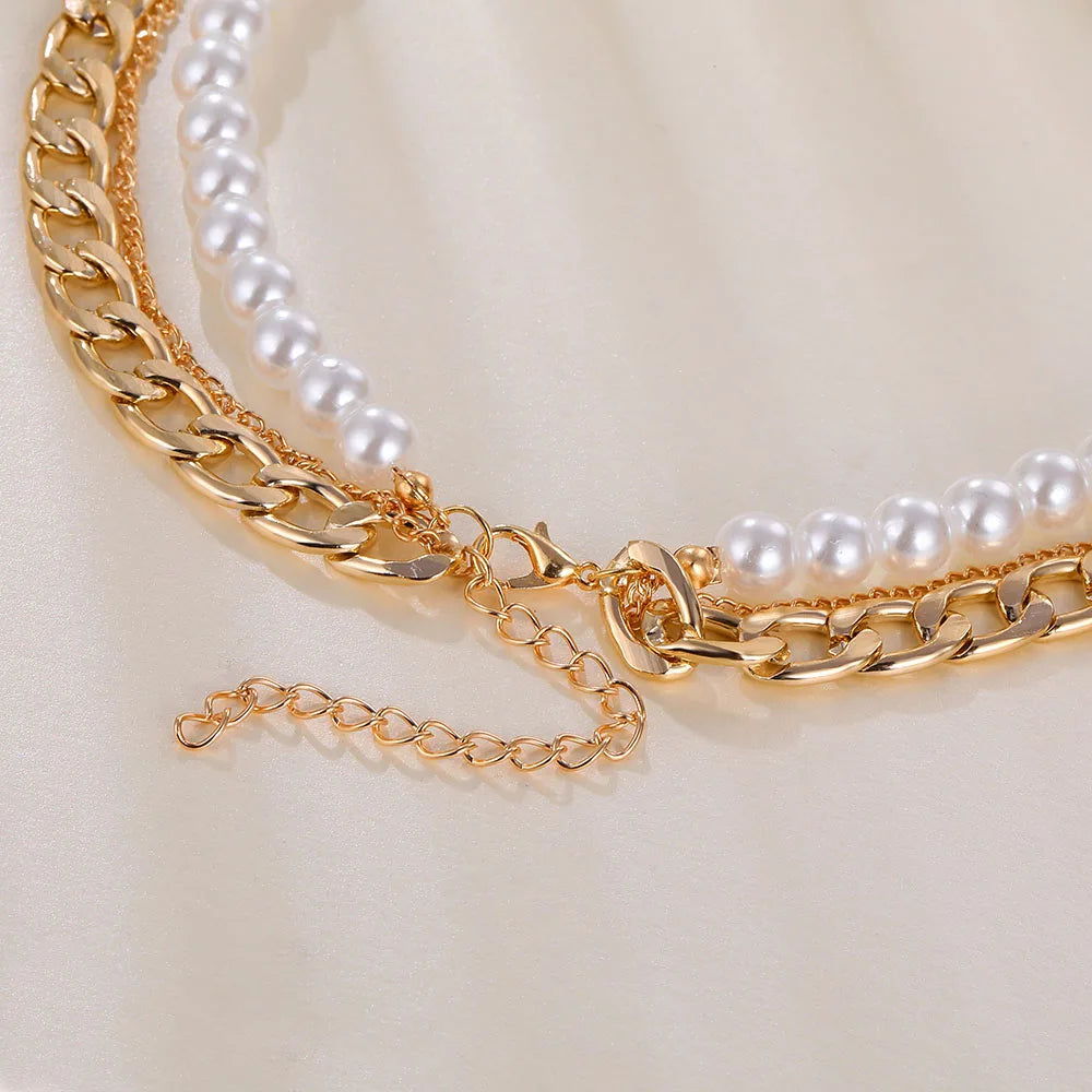 Classic Thick Chain Necklace - Layered Pearl Statement Jewelry