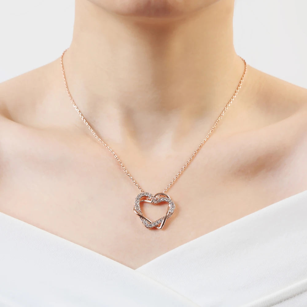 Heart to Heart Rose Gold Pendant Necklace - Cubic Zirconia Sparkle
