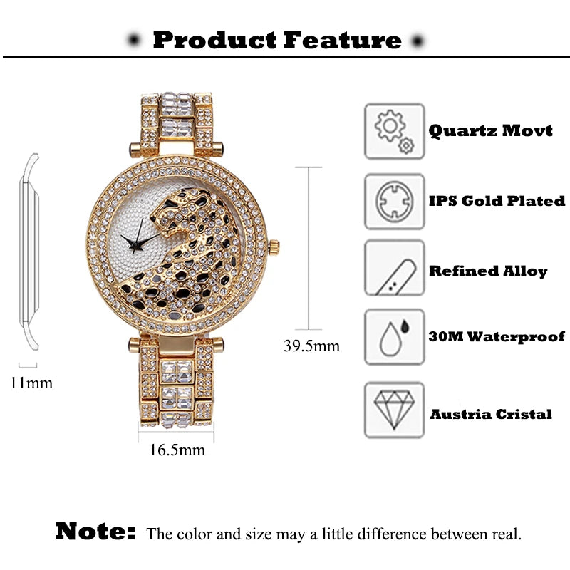 Crystal Diamond Leopard Quartz Gold Watch - Bold Fashion Statement Piece
