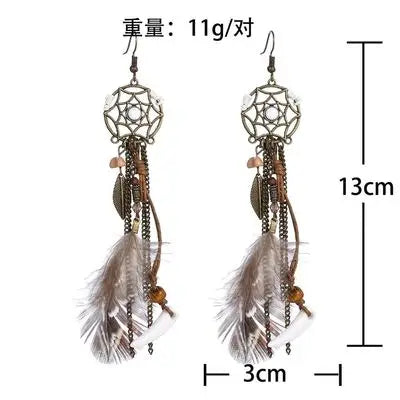 Antique Vintage Bohemian Ethnic Tassel Earrings - Feather Drop Jewelry