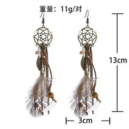 Antique Vintage Bohemian Ethnic Tassel Earrings - Feather Drop Jewelry